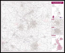 Nottingham and Derby Postcode Sector Map (Pinboard & framed - Black)