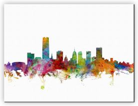 Extra Small Oklahoma City Watercolour Skyline (Canvas)