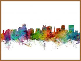 Large Orlando Florida Watercolour Skyline (Pinboard & wood frame - Teak)