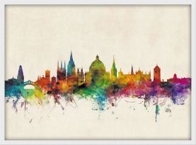 Small Oxford City Skyline (Pinboard & wood frame - White)