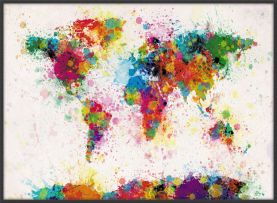 Large Paint Splashes Map of the World (Canvas Floater Frame - Black)