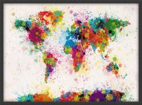 Medium Paint Splashes Map of the World (Pinboard & wood frame - Black)