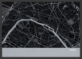 A4 Paris City Street Map Print Charcoal (Wood Frame - Black)