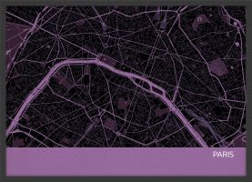 A4 Paris City Street Map Print Mauve (Wood Frame - Black)