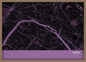 A3 Paris City Street Map Print Mauve (Wood Frame - Oak Style)