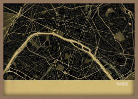 A3 Paris City Street Map Print Straw (Wood Frame - Oak Style)