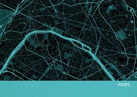 Small Paris City Street Map Print Turquoise (Matt Art Paper)