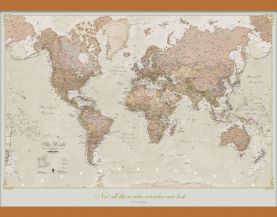 Medium Personalised Antique World Map (Rolled Canvas with Wooden Hanging Bars)