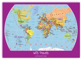 Small Personalised Child's World Map (Canvas)