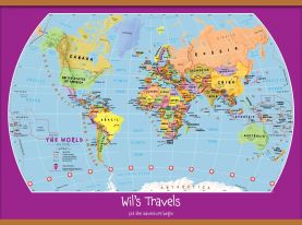 Large Personalised Child's World Map (Wooden hanging bars)