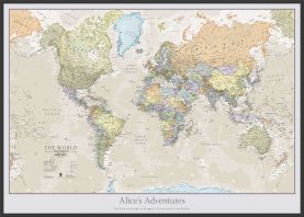 Large Personalised Classic World Map (Pinboard & wood frame - Black)
