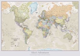 Large Personalised Classic World Map (Rolled Canvas - No Frame)
