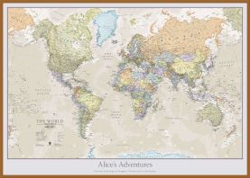Large Personalised Classic World Map (Pinboard & wood frame - Teak)