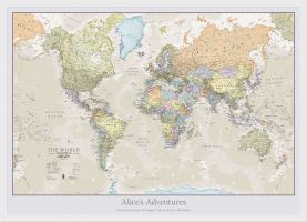 Small Personalised Classic World Map (Pinboard & wood frame - White)