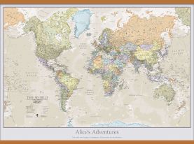 Huge Personalised Classic World Map (Wooden hanging bars)