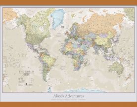 Medium Personalised Classic World Map (Wooden hanging bars)