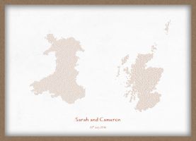 A3 Personalised Country Name Text Map Print - Burnt Orange (Wood Frame - Oak Style)