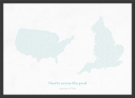 Small Personalised Country Name Text Map Print - Turquoise (Wood Frame - Black)