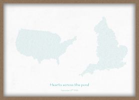 A3 Personalised Country Name Text Map Print - Turquoise (Wood Frame - Oak Style)