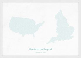 Small Personalised Country Name Text Map Print - Turquoise (Wood Frame - White)