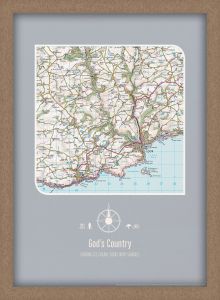 Personalised Postcode Map Print - Charcoal (Wood Frame - Oak Style)