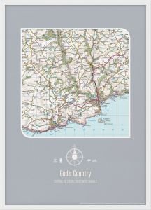 Personalised Postcode Map Print - Charcoal (Wood Frame - White)