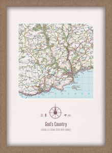 Personalised Postcode Map Print - Cream (Wood Frame - Oak Style)