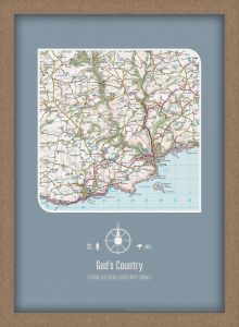 Personalised Postcode Map Print - Teal (Wood Frame - Oak Style)