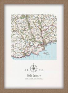 Personalised Postcode Map Print - White (Wood Frame - Oak Style)