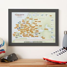 A3 Personalised Scratch Off European Football Grounds Print (Pinboard & wood frame - Black)