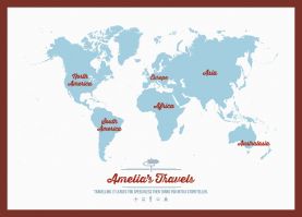Medium Personalised Travel Map of the World - Aqua (Pinboard & framed - Dark Oak)