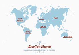 Personalised Travel Map of the World - Aqua