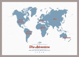 Medium Personalised Travel Map of the World - Denim (Magnetic board mounted and framed - Brushed Aluminium Colour)
