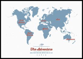 Large Personalised Travel Map of the World - Denim (Canvas Floater Frame - Black)