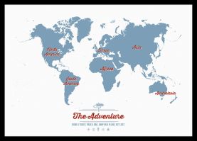 Small Personalised Travel Map of the World - Denim (Pinboard & framed - Black)