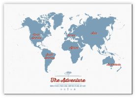 Medium Personalised Travel Map of the World - Denim (Canvas)