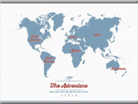Medium Personalised Travel Map of the World - Denim (Hanging bars)