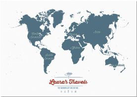 Large Personalised Travel Map of the World - Teal (Pinboard)