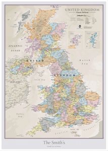 Large Personalised UK Classic Wall Map (Wood Frame - White)