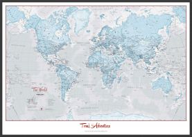 Large Personalised World Is Art - Wall Map Aqua (Canvas Floater Frame - Black)