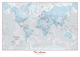 Large Personalised World Is Art - Wall Map Aqua (Pinboard & wood frame - White)