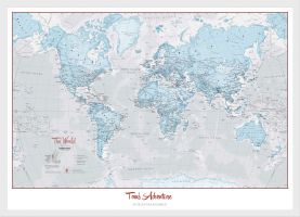 Medium Personalised World Is Art - Wall Map Aqua (Pinboard & wood frame - White)