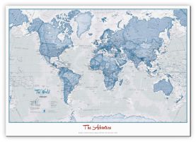 Large Personalised World Is Art - Wall Map Blue (Canvas)