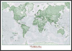 Large Personalised World Is Art - Wall Map Green (Canvas Floater Frame - Black)