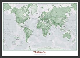 Small Personalised World Is Art - Wall Map Green (Wood Frame - Black)