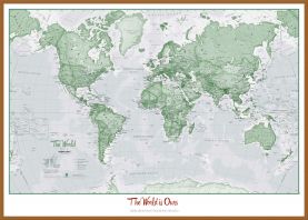 Large Personalised World Is Art - Wall Map Green (Pinboard & wood frame - Teak)