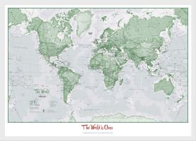 Small Personalised World Is Art - Wall Map Green (Pinboard & wood frame - White)
