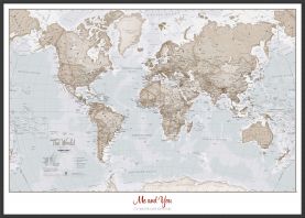 Large Personalised World Is Art - Wall Map Neutral (Pinboard & wood frame - Black)