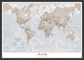 Small Personalised World Is Art - Wall Map Neutral (Wood Frame - Black)
