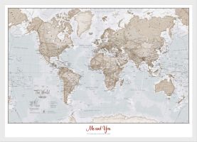 Small Personalised World Is Art - Wall Map Neutral (Pinboard & wood frame - White)